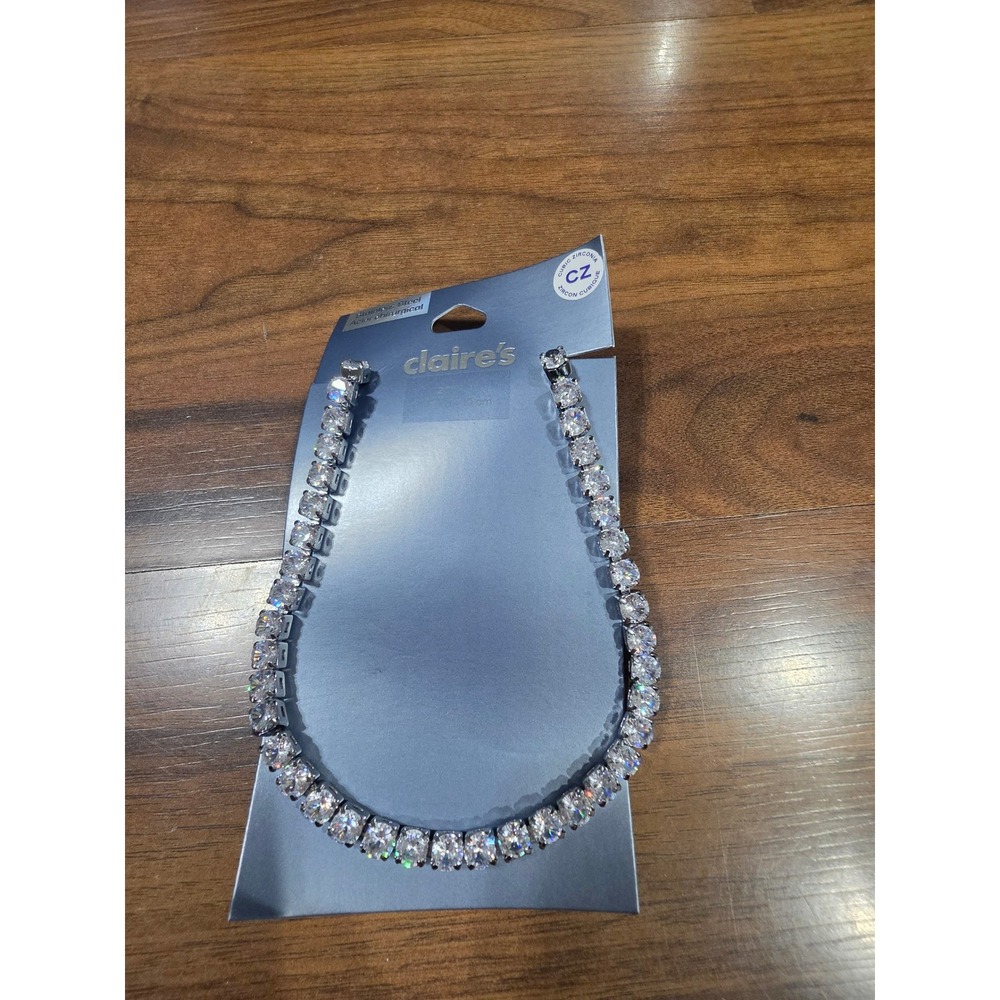 Claire's Tennis Necklace Women 20-24" Silver CZ New Stainless Steel Jewelry